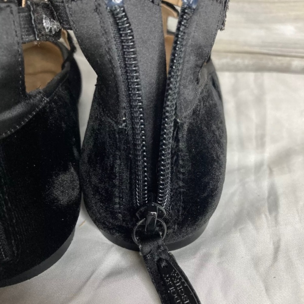 Badgley Mischka TEERA T GEM Black Velvet Jeweled Flats Ankle Straps Women’s 5 - Picture 10 of 12